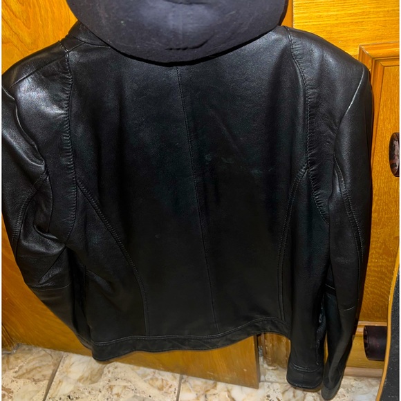Marc New York black genuine leather jacket with removable hood green interior - Picture 9 of 11